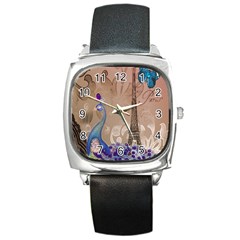 Modern Butterfly  Floral Paris Eiffel Tower Decor Square Leather Watch by chicelegantboutique