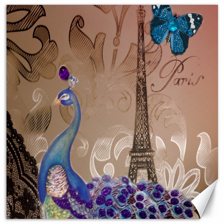 Modern Butterfly  Floral Paris Eiffel Tower Decor Canvas 12  x 12  (Unframed)