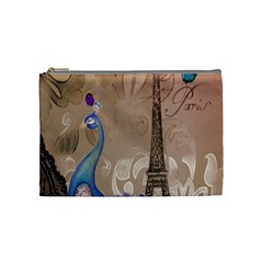 Modern Butterfly  Floral Paris Eiffel Tower Decor Cosmetic Bag (medium) by chicelegantboutique