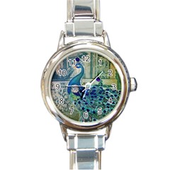 French Scripts Vintage Peacock Floral Paris Decor Round Italian Charm Watch by chicelegantboutique