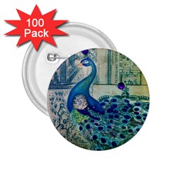 French Scripts Vintage Peacock Floral Paris Decor 2 25  Button (100 Pack) by chicelegantboutique