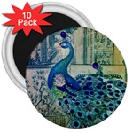 French Scripts Vintage Peacock Floral Paris Decor 3  Button Magnet (10 pack) Front