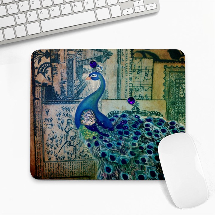 French Scripts Vintage Peacock Floral Paris Decor Large Mouse Pad (Rectangle)