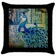 French Scripts Vintage Peacock Floral Paris Decor Black Throw Pillow Case by chicelegantboutique