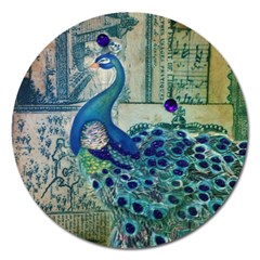 French Scripts Vintage Peacock Floral Paris Decor Magnet 5  (round) by chicelegantboutique