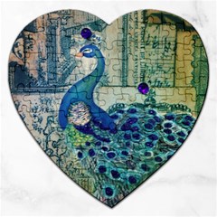 French Scripts Vintage Peacock Floral Paris Decor Jigsaw Puzzle (heart)