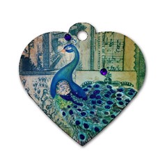 French Scripts Vintage Peacock Floral Paris Decor Dog Tag Heart (two Sided) by chicelegantboutique