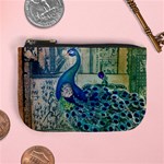 French Scripts Vintage Peacock Floral Paris Decor Coin Change Purse Front