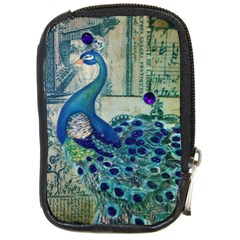 French Scripts Vintage Peacock Floral Paris Decor Compact Camera Leather Case by chicelegantboutique