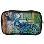 French Scripts Vintage Peacock Floral Paris Decor Travel Toiletry Bag (Two Sides) Front