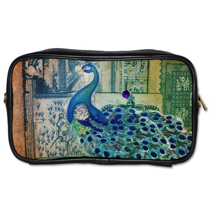 French Scripts Vintage Peacock Floral Paris Decor Travel Toiletry Bag (Two Sides)