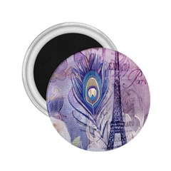 Peacock Feather White Rose Paris Eiffel Tower 2 25  Button Magnet by chicelegantboutique