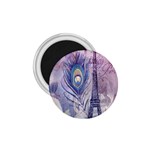 Peacock Feather White Rose Paris Eiffel Tower 1.75  Button Magnet Front