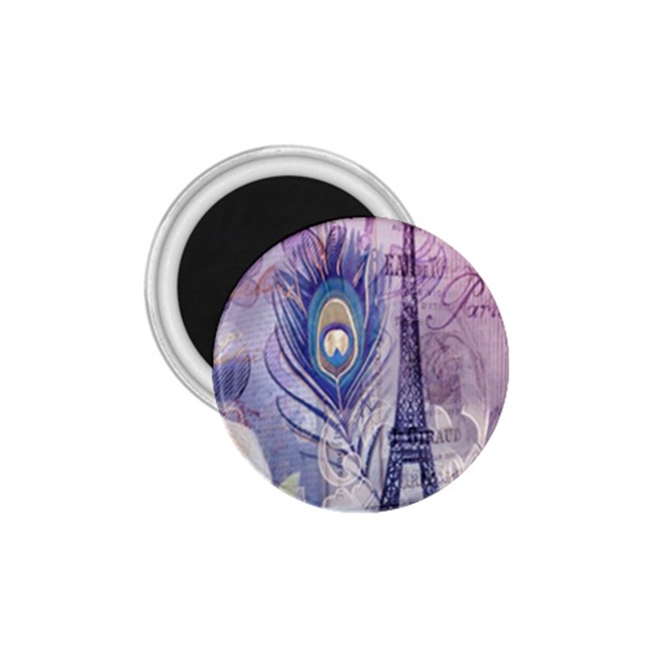 Peacock Feather White Rose Paris Eiffel Tower 1.75  Button Magnet