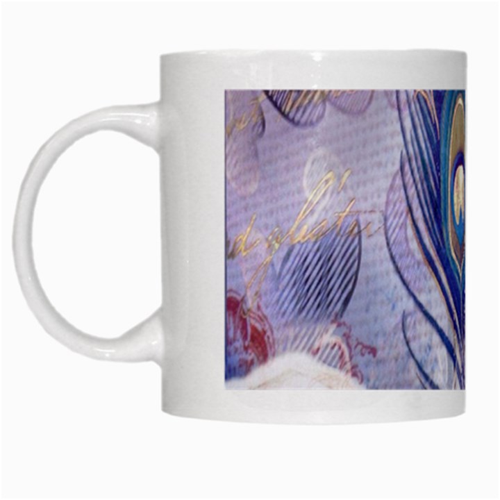 Peacock Feather White Rose Paris Eiffel Tower White Coffee Mug