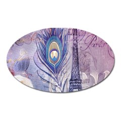 Peacock Feather White Rose Paris Eiffel Tower Magnet (oval) by chicelegantboutique