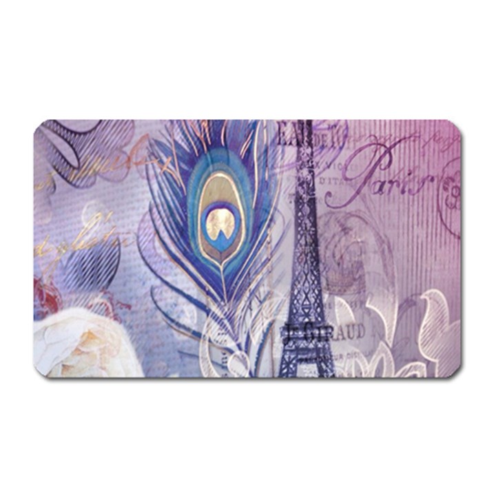 Peacock Feather White Rose Paris Eiffel Tower Magnet (Rectangular)