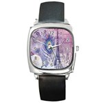 Peacock Feather White Rose Paris Eiffel Tower Square Leather Watch Front