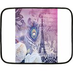 Peacock Feather White Rose Paris Eiffel Tower Mini Fleece Blanket (Two Sided) 35 x27  Blanket Front