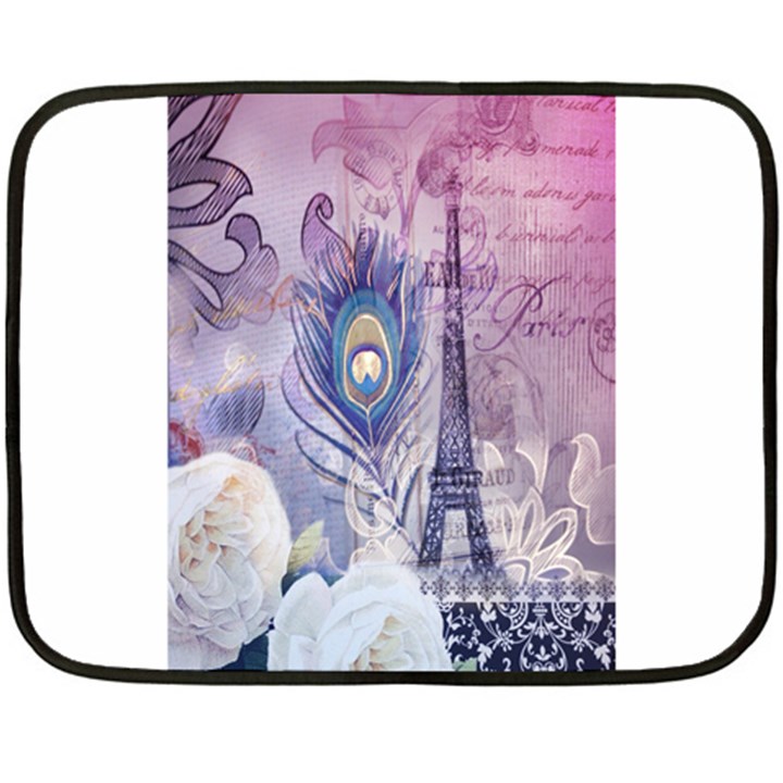 Peacock Feather White Rose Paris Eiffel Tower Mini Fleece Blanket (Two Sided)