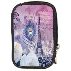 Peacock Feather White Rose Paris Eiffel Tower Compact Camera Leather Case by chicelegantboutique