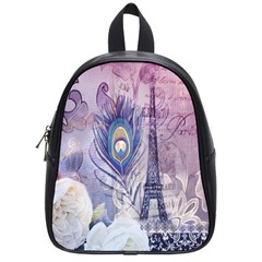 Peacock Feather White Rose Paris Eiffel Tower School Bag (small) by chicelegantboutique