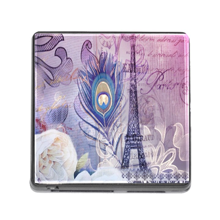 Peacock Feather White Rose Paris Eiffel Tower Memory Card Reader with Storage (Square)