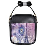 Peacock Feather White Rose Paris Eiffel Tower Girl s Sling Bag Front