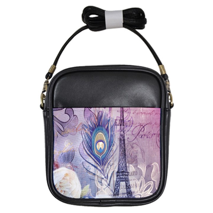 Peacock Feather White Rose Paris Eiffel Tower Girl s Sling Bag