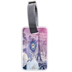 Peacock Feather White Rose Paris Eiffel Tower Luggage Tag (one Side) by chicelegantboutique