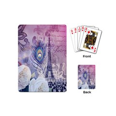 Peacock Feather White Rose Paris Eiffel Tower Playing Cards (mini) by chicelegantboutique