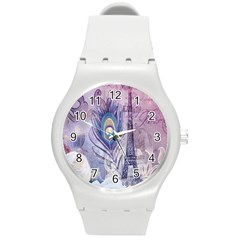 Peacock Feather White Rose Paris Eiffel Tower Plastic Sport Watch (medium) by chicelegantboutique