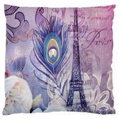 Peacock Feather White Rose Paris Eiffel Tower Large Cushion Case (single Sided)  by chicelegantboutique