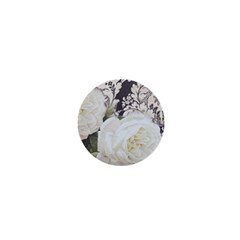 Elegant White Rose Vintage Damask 1  Mini Button by chicelegantboutique