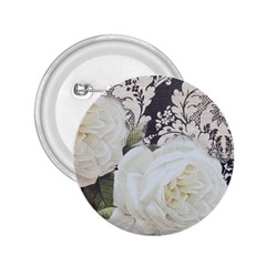 Elegant White Rose Vintage Damask 2 25  Button by chicelegantboutique