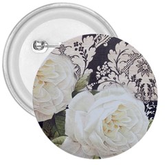 Elegant White Rose Vintage Damask 3  Button by chicelegantboutique