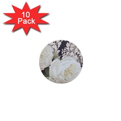 Elegant White Rose Vintage Damask 1  Mini Button (10 Pack) by chicelegantboutique