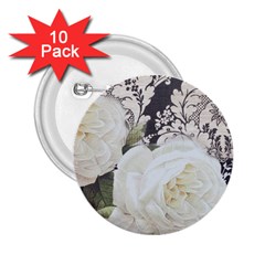 Elegant White Rose Vintage Damask 2 25  Button (10 Pack) by chicelegantboutique