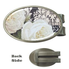 Elegant White Rose Vintage Damask Money Clip (oval) by chicelegantboutique