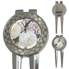 Elegant White Rose Vintage Damask Golf Pitchfork & Ball Marker by chicelegantboutique