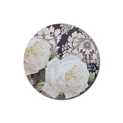 Elegant White Rose Vintage Damask Drink Coasters 4 Pack (round) by chicelegantboutique