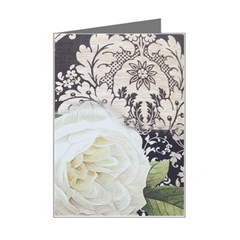 Elegant White Rose Vintage Damask Mini Greeting Card