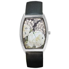 Elegant White Rose Vintage Damask Tonneau Leather Watch by chicelegantboutique