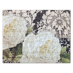 Elegant White Rose Vintage Damask Jigsaw Puzzle (rectangle) by chicelegantboutique