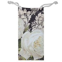 Elegant White Rose Vintage Damask Jewelry Bag by chicelegantboutique