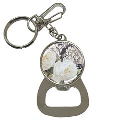 Elegant White Rose Vintage Damask Bottle Opener Key Chain