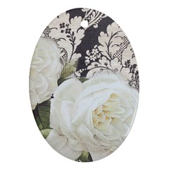 Elegant White Rose Vintage Damask Oval Ornament (two Sides) by chicelegantboutique