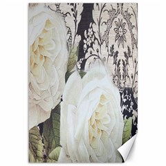 Elegant White Rose Vintage Damask Canvas 12  X 18  (unframed) by chicelegantboutique