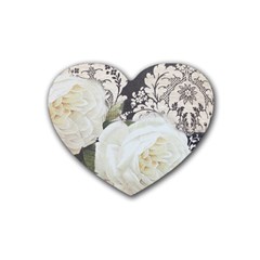 Elegant White Rose Vintage Damask Drink Coasters 4 Pack (heart)  by chicelegantboutique