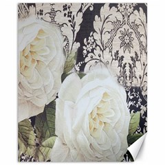 Elegant White Rose Vintage Damask Canvas 11  X 14  (unframed) by chicelegantboutique